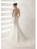Boat Neck Ivory Satin Butterfly Back Wedding Dress